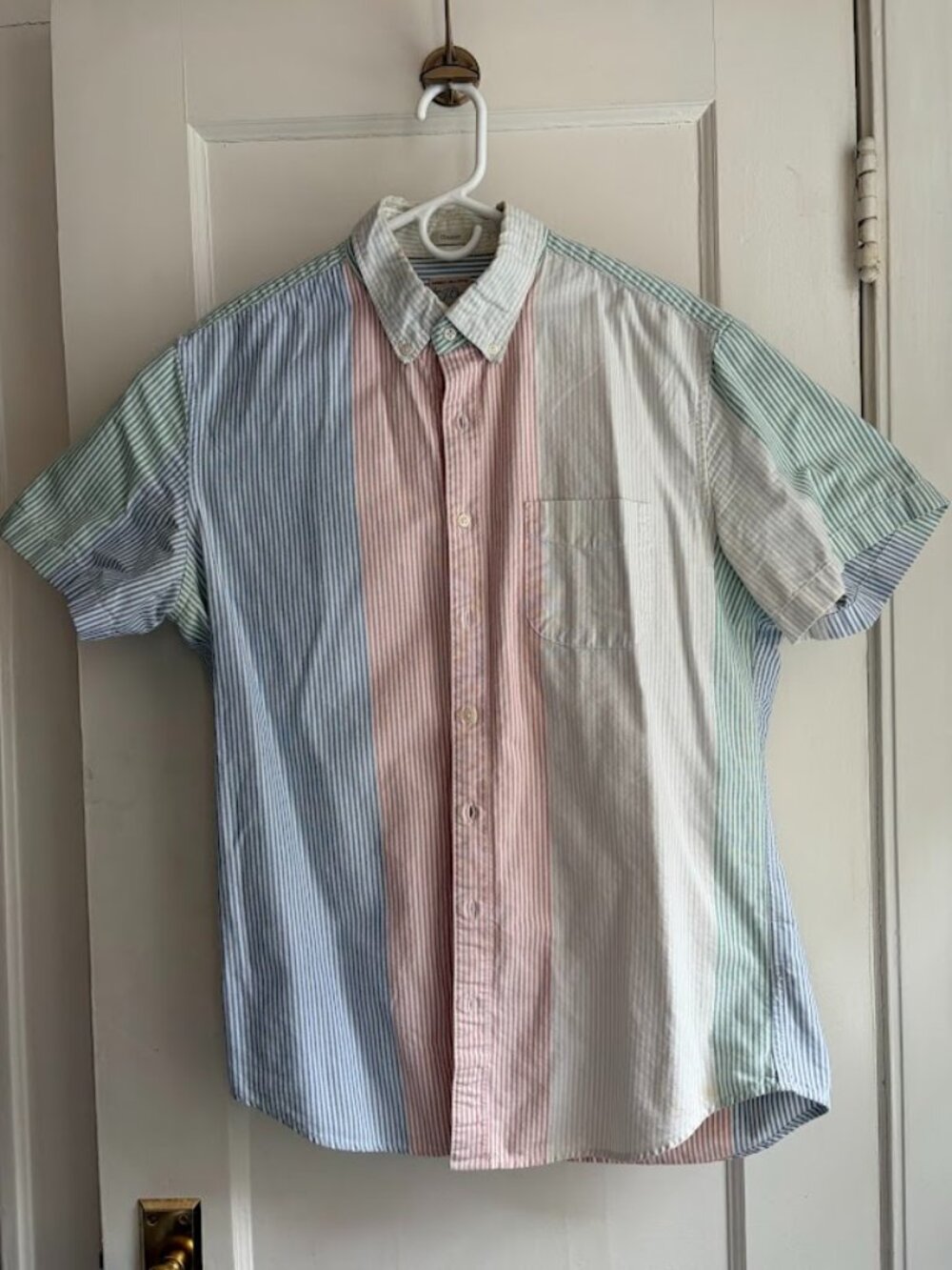 J. Crew Multicolor Striped Short Sleeve Shirt, Classic Large Tall